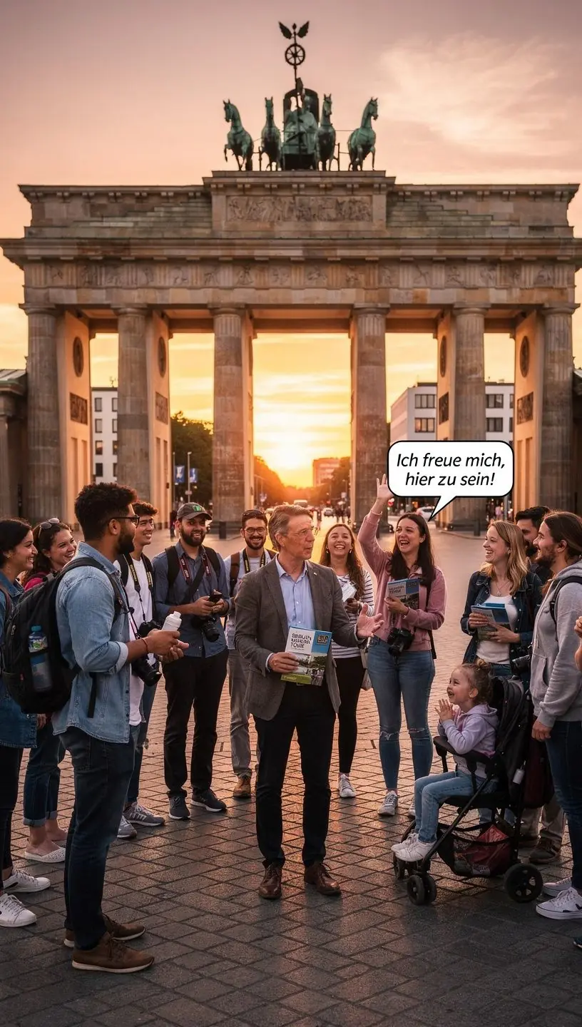 Eine Gruppe von Touristen, die an einem geführten Rundgang durch eine alte Stadt teilnehmen.