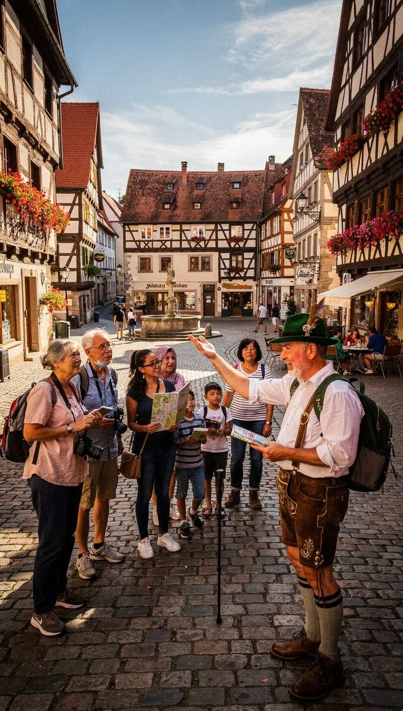 Ein Schild mit wichtigen lokalen Redewendungen und Etikette-Tipps für Reisende in Deutschland.